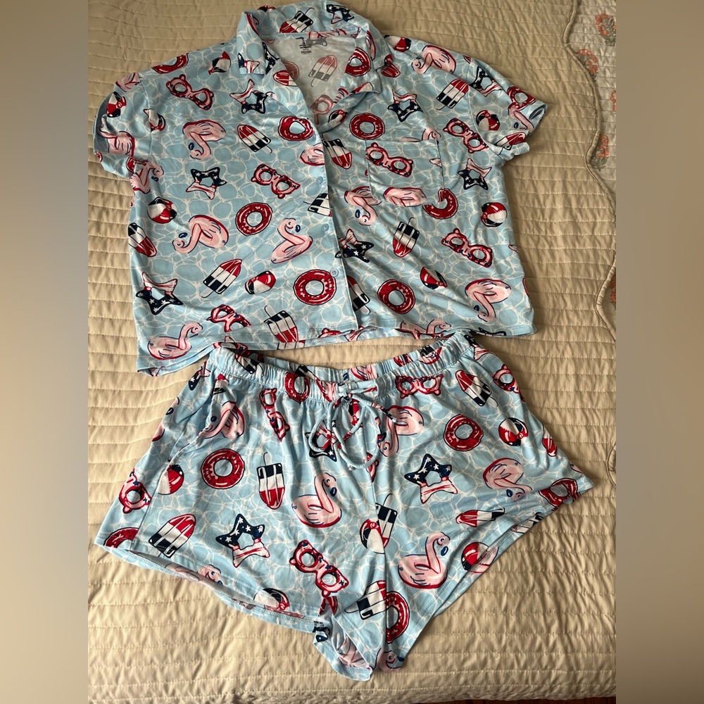Women's Blue and Pink Nautical Print Pajama Set